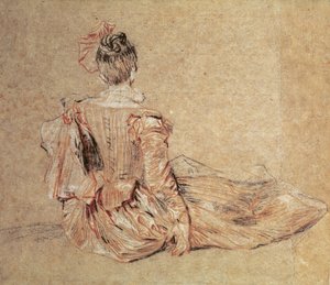 Studie av en kvinna sedd bakifrån, 1716-18 (krita på papper)